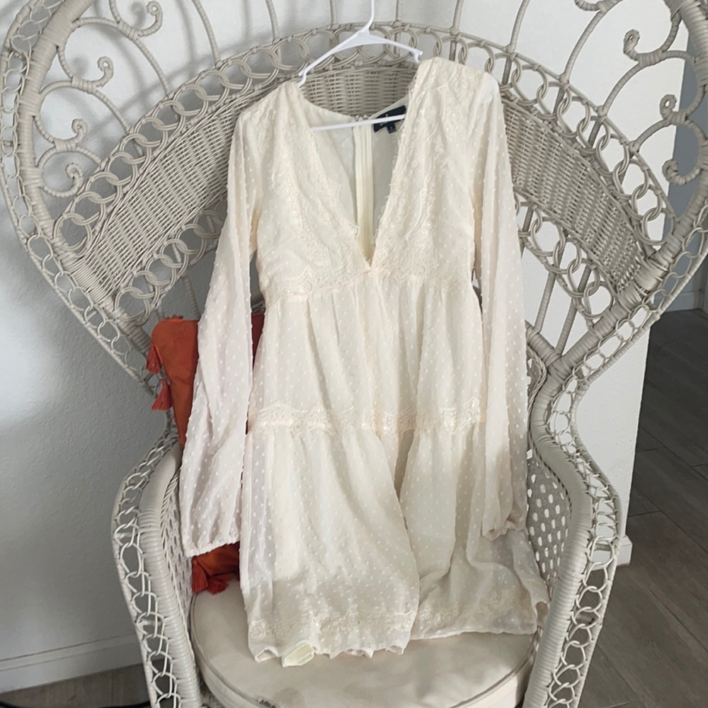 Lulus white dress with lace trim and detail